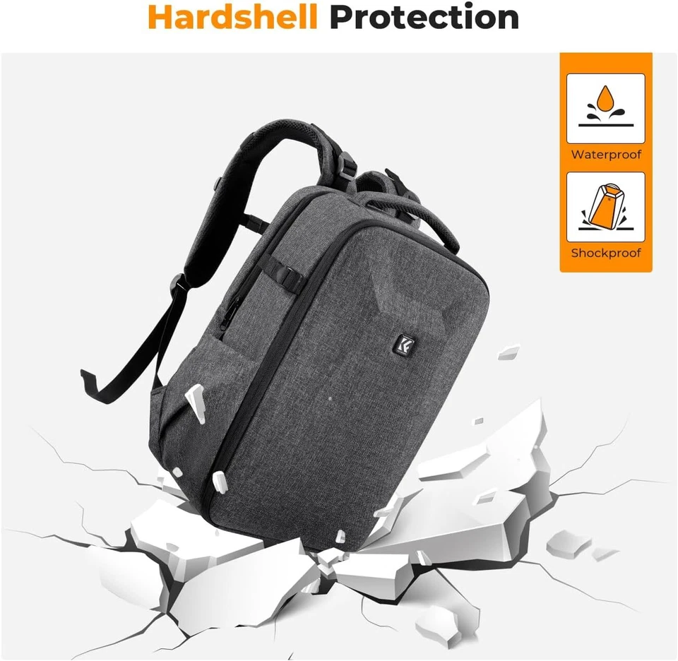 K&F Concept 22L Hardshell Camera Backpack DSLR Photography Camera Case SLR Bag - Image 3 of 4