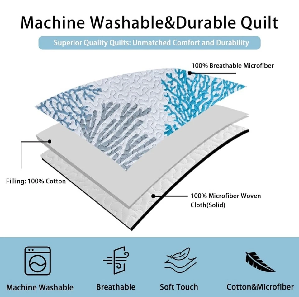 Juegos de edredones costeros Tritard de 3 piezas - edredones de microfibra reversibles tamaño king con Foto 4 de 4