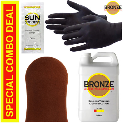 Best Spray Tan Solution - LIGHT - 64 oz + Sunless Tanning Self Tanner Lotion Tan