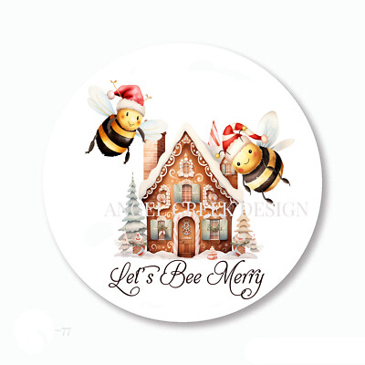 Bee Merry Bumblebee Gingerbread Holiday Christmas Stickers Favors Envelope Seals