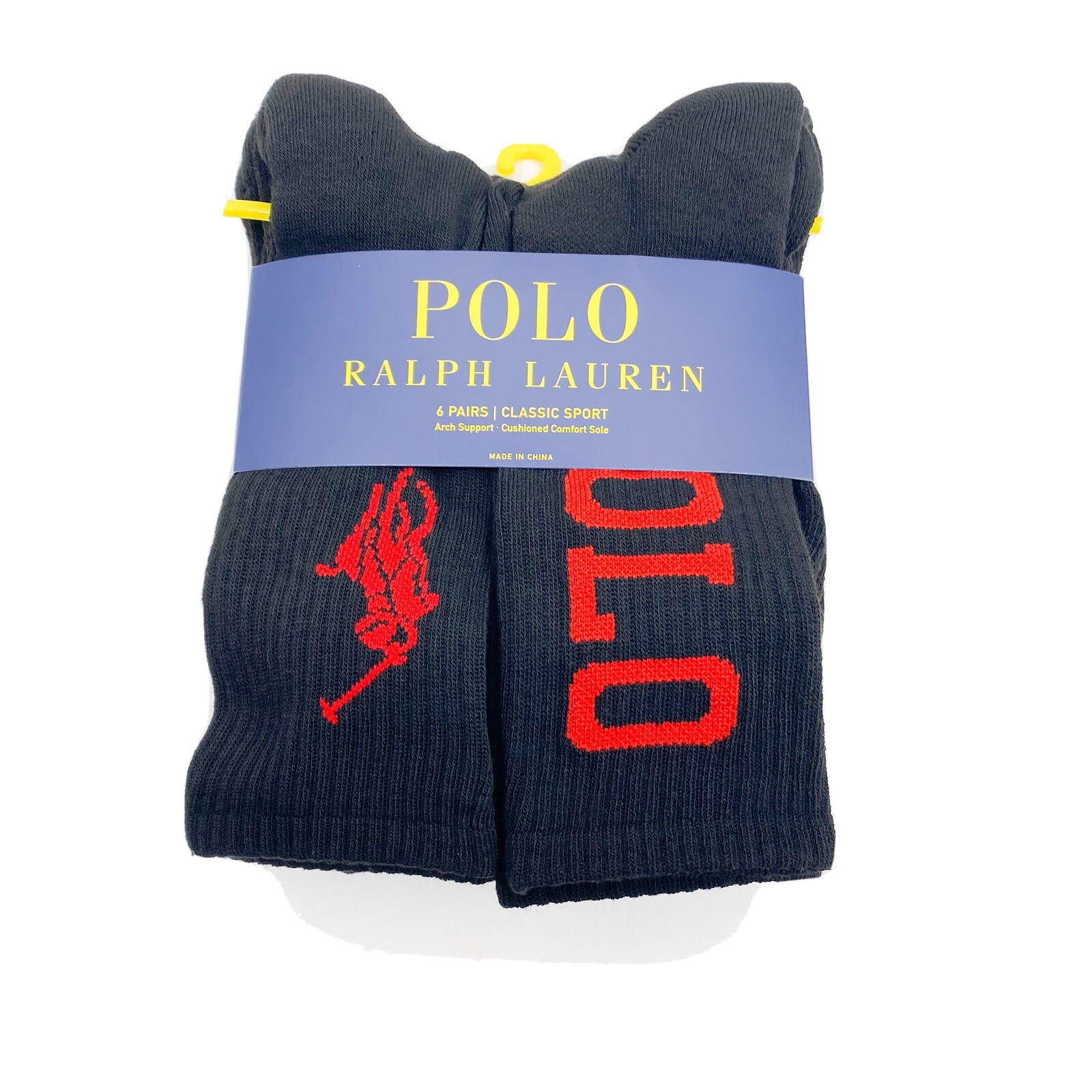 Confezione 6 Calzini Polo Ralph Lauren Big Pony Calzini Classici Crew Tg Large 10 13