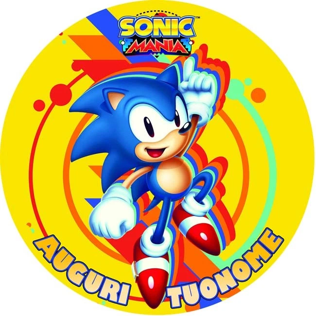 Cialda SONIC COMPLEANNO Decorazione Torta Ostia o Zucchero con NOME
