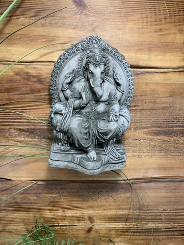 STEINGARTEN GANESH ELEFANT GOTT NIEDLICH BUDDHA WANDPLAKETTE GESCHENK STATUE ORNAMENT - Bild 5 von 5