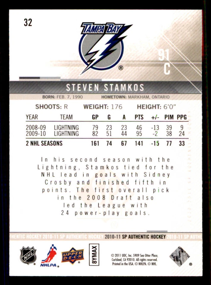 2010-11 SP Authentic #32 Steven Stamkos - Image 2 of 2