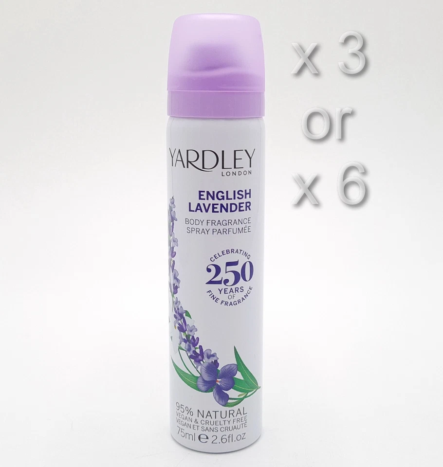 YARDLEY LONDON ENGLISH LAVENDER DEODORANT BODY SPRAY FRAGRANCE 75ML 3 OR 6 PACK
