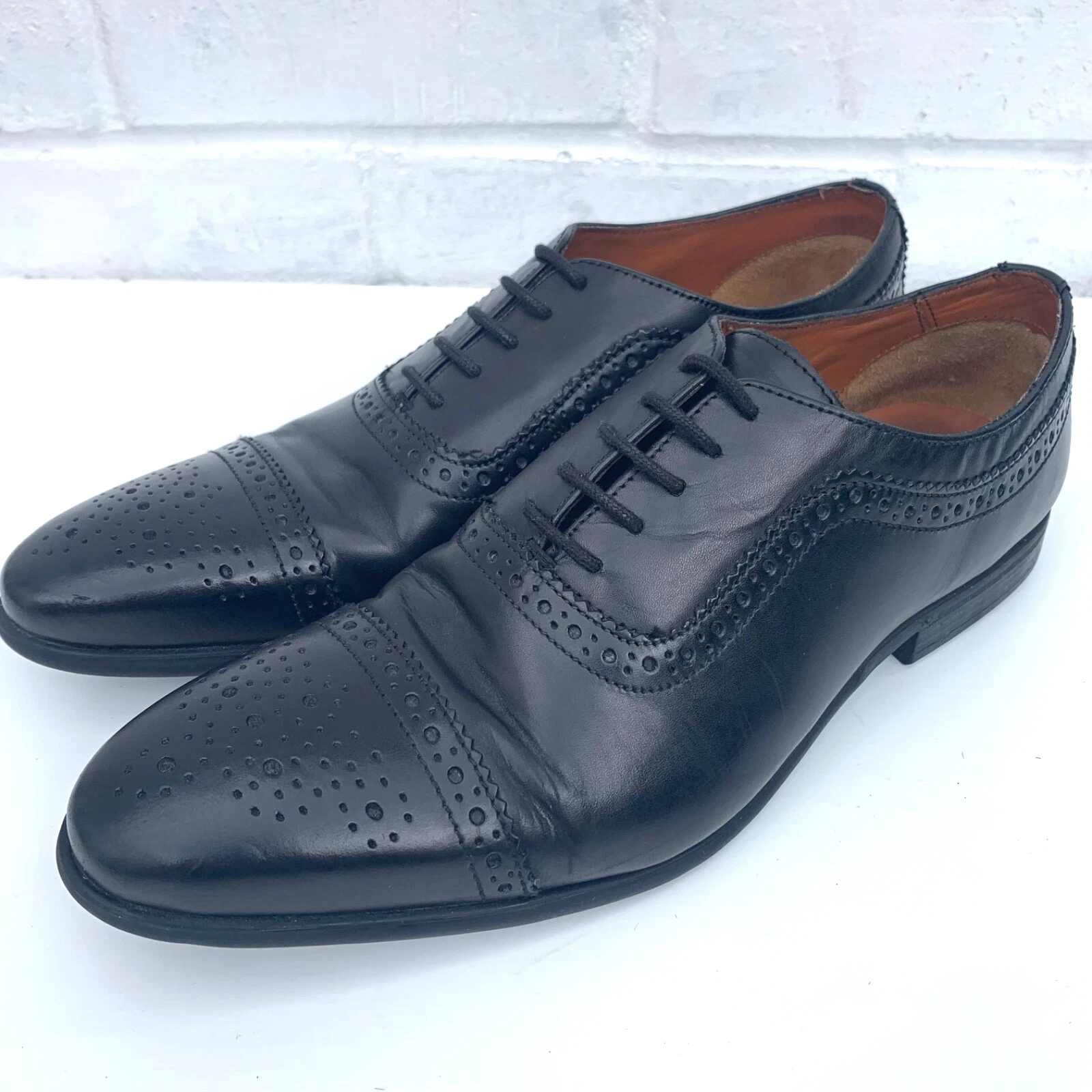 Scarpe Clarks Oxford Cap Brogue UK 10 G pelle nera formali eleganti cenote ride
