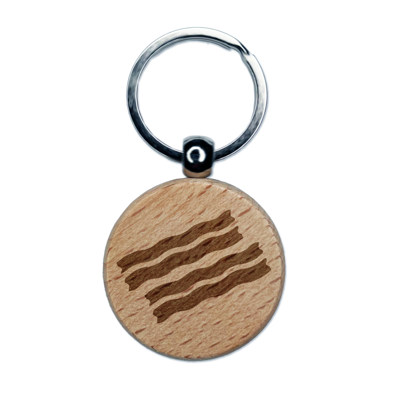 Bacon Strips Doodle Engraved Wood Round Keychain Tag Charm