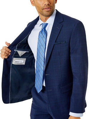 BAR III Mens Skinny Fit Wool Plaid Suit Jacket 42 Long Blue BAR III Mens Skinny Fit Wool Plaid Suit Jacket 42 Long Blue