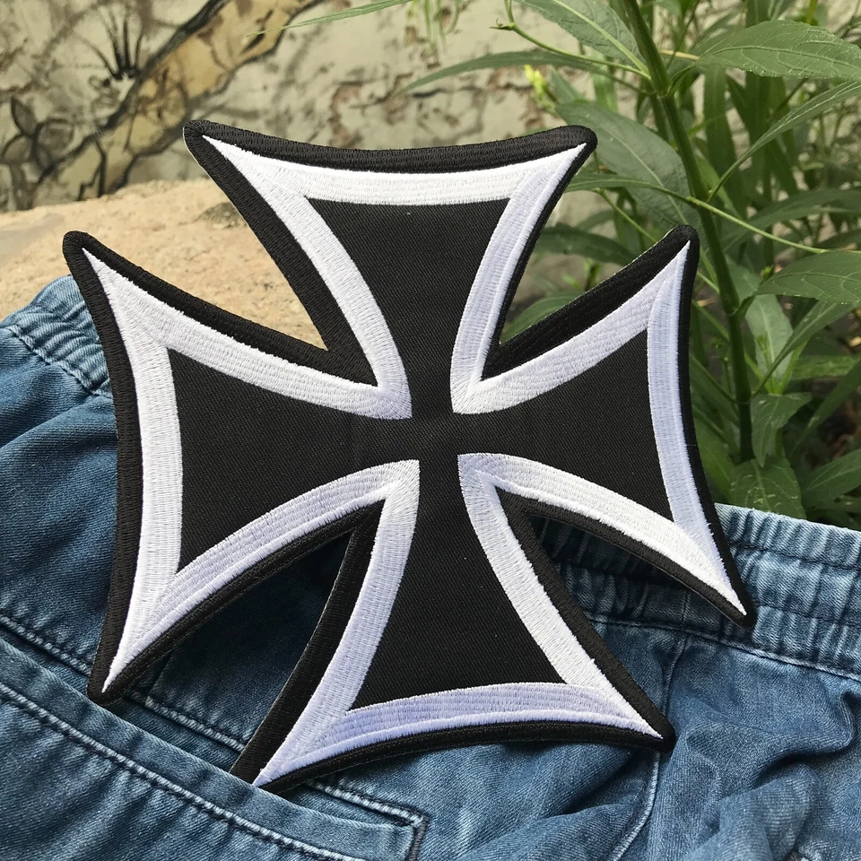 Large 7.5 Inch Maltese Iron Cross Embroidered Patch Biker Vest Jacket Accessory - Image 4 of 4