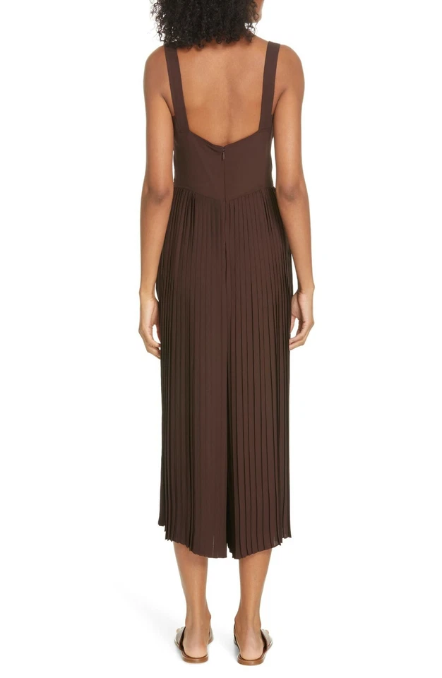 VINCE Marrón Negro Nogal Plisado Cuello en V Culottes Pierna Ancha Pantalones Mono 8 = M Foto 3 de 4