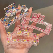 3pc Hair Claw Shark Clips 3.3" Transparent Floral Heart Butterfly Accessory New