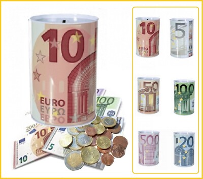 SPARDOSE-10-EURO-BANKNOTE-METALL-BLECH-SPARSCHWEIN-SPARBÜCHSE-15x10cm