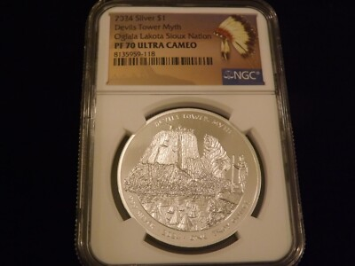 #ad #ad 2024 $1 Oglala Lakota Sioux Nation Devils Tower Myth NGC PF 70 $384.45