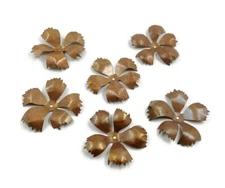 6 VINTAGE AGED COPPER COATED STEEL 56mm. CENTER HOLE FLOWER BEAD FINDINGS 63