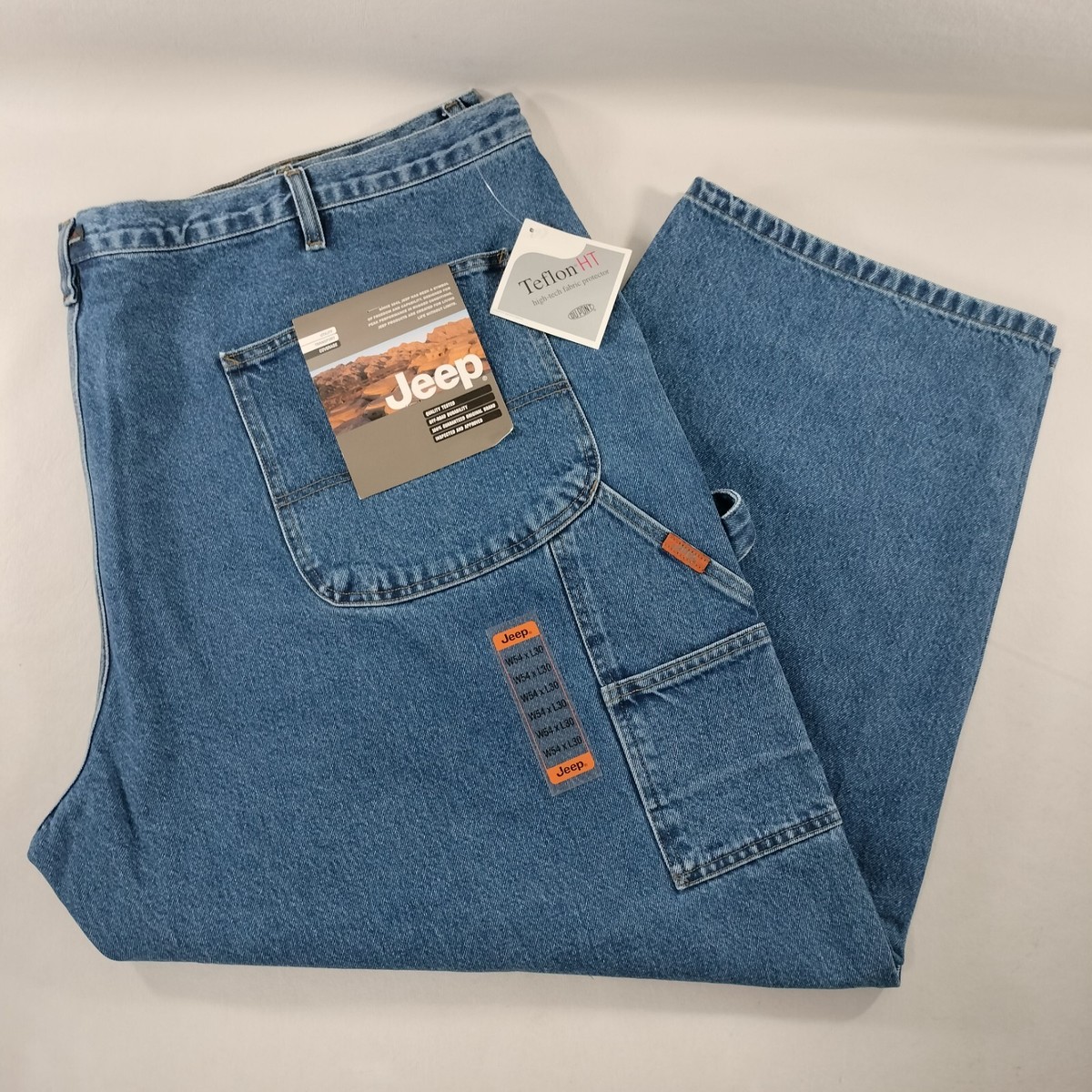 NWT JEEP Brand Carpenter Teflon HT Blue Denim Jeans Mens Size