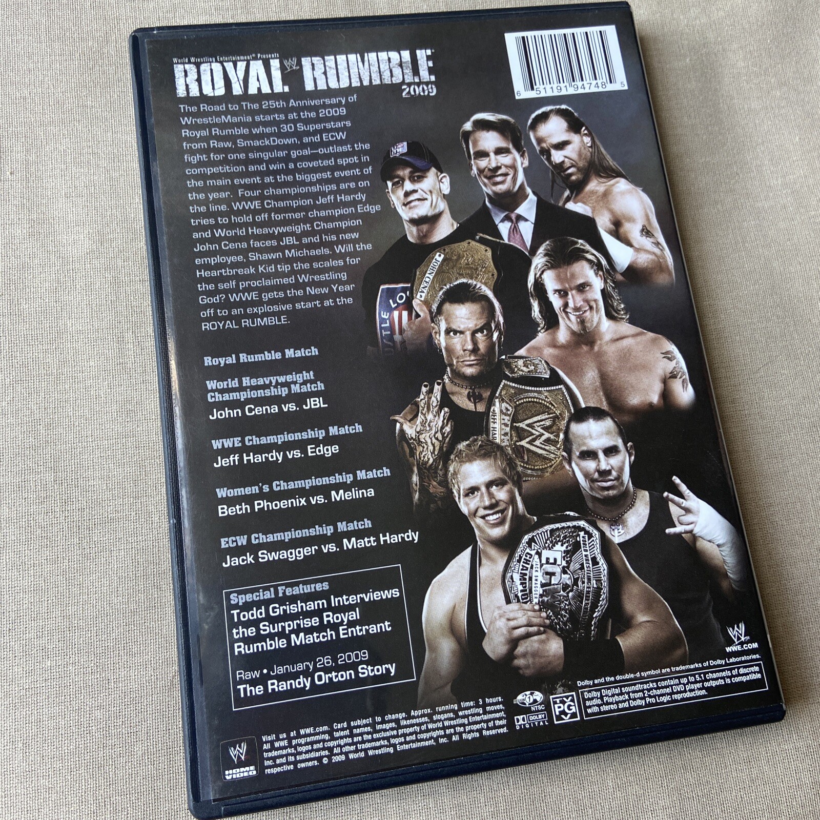 Royal Rumble 2009 (DVD, 2009) WWE Wrestling John Cena JBL Jeff Hardy ...