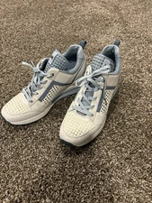 Michael Kors Georgie Trainer MK Signature Woven Blue White Sneakers 10 Womens