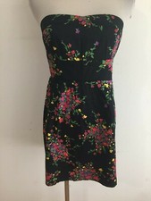 Free People Strapless Mini Dress Black w/Red Green Purple Goldenrod Floral Sz 2