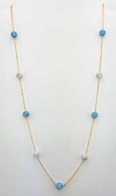 LAB CREATED WEISSE SAPHIRE & BLAUTOPAS HALSKETTE .925 SILBER - Neu mit Etikett