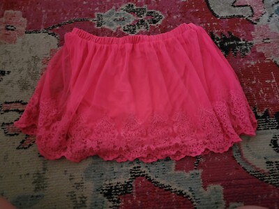NEW NWT Womens neon pink XL So short mesh embroidered skirt spring summer junior
