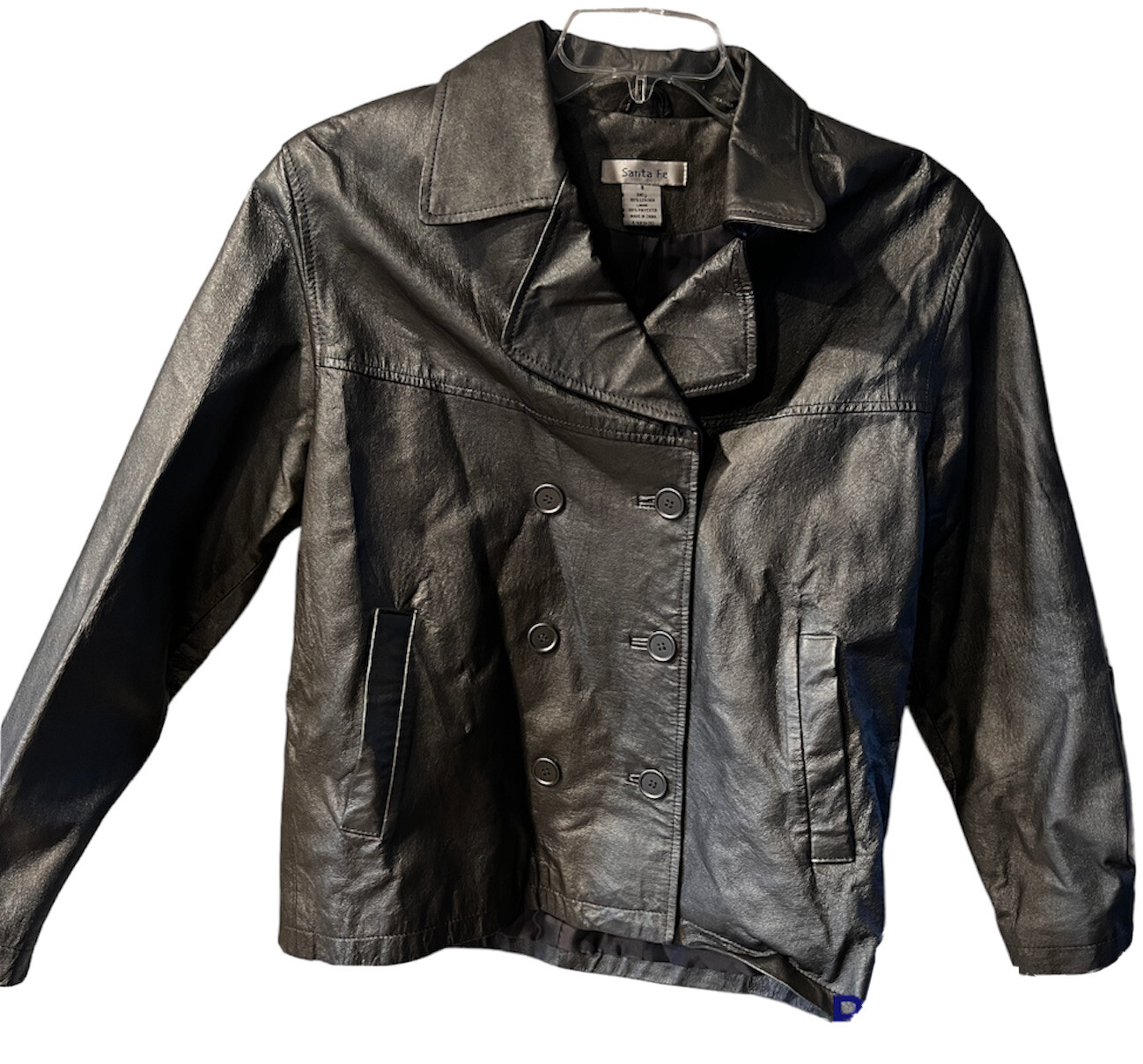 Santa Fe Leather Jacket womens Size 8 Silver metallic button front retro y2k