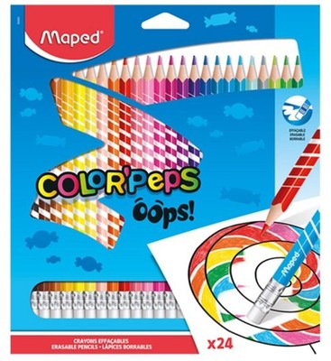 MAPED Colorpeps Oops Dreieckstifte mit Radiergummi, 24 Farben