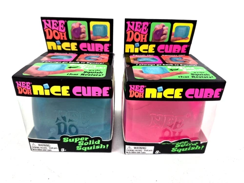 NeeDoh Nice Cube Lot of 2 Pink & Blue Squishy Fidget Stress Toys NIB