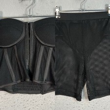 Superdown Black Mesh Bustier Corset Top  High-Waisted Shorts Set Sizes XXS  XS