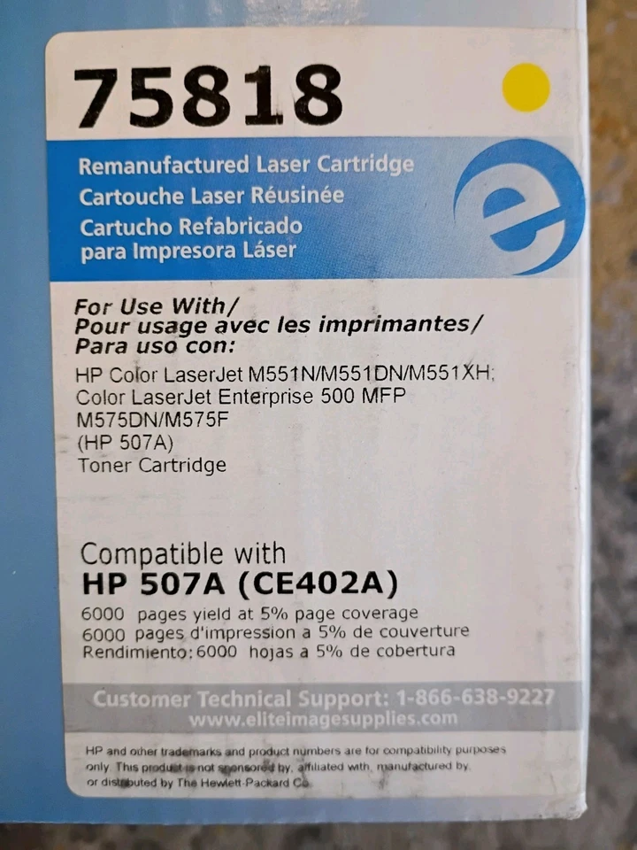 Elite Image 75818 Yellow Toner - HP507A - CE402A - FAST SHIP - Image 2 of 4