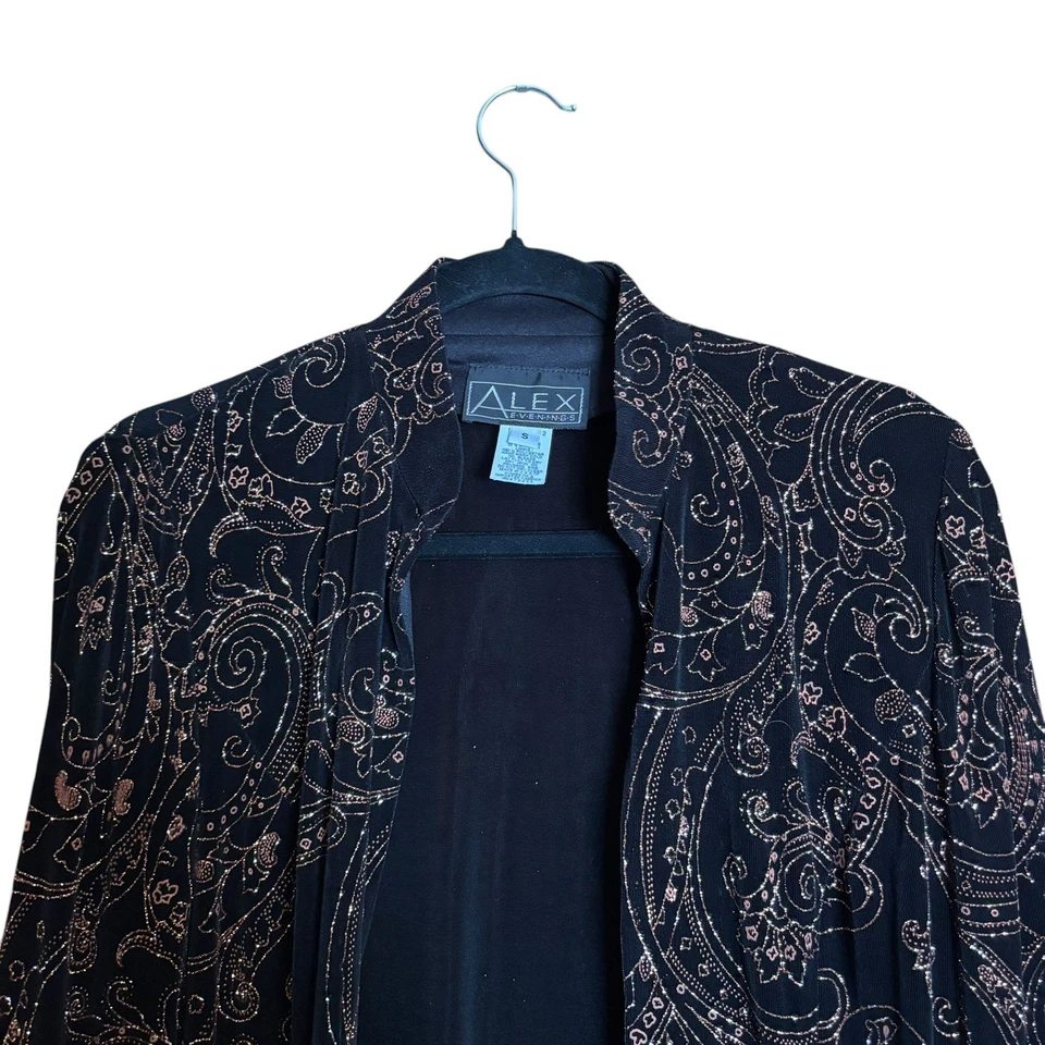 Cárdigan suéter Alex Evenings para mujer pequeño negro dorado adornado brillante Foto 2 de 4