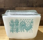 Pyrex 0502 Butterprint 1.5 Pint Refrigerator Dish Turquoise Rooster w/ Lid Exc!