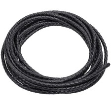 Lystaii 5.5 Yards Genuine Leather Cord 4mm Round Braided Bolo Black
