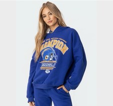 Edikted La Champion Blue Oversized Graphic Hoodie Sweatshirt Women's Size Small