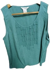 Citron of Santa Monica Loose Silk Cami Tank Top Teal Sz XL Interesting Fringe