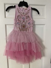 Girls Pink Sleeveless Layered Tulle Ball Gown Dress Beaded Sequined Ruffle