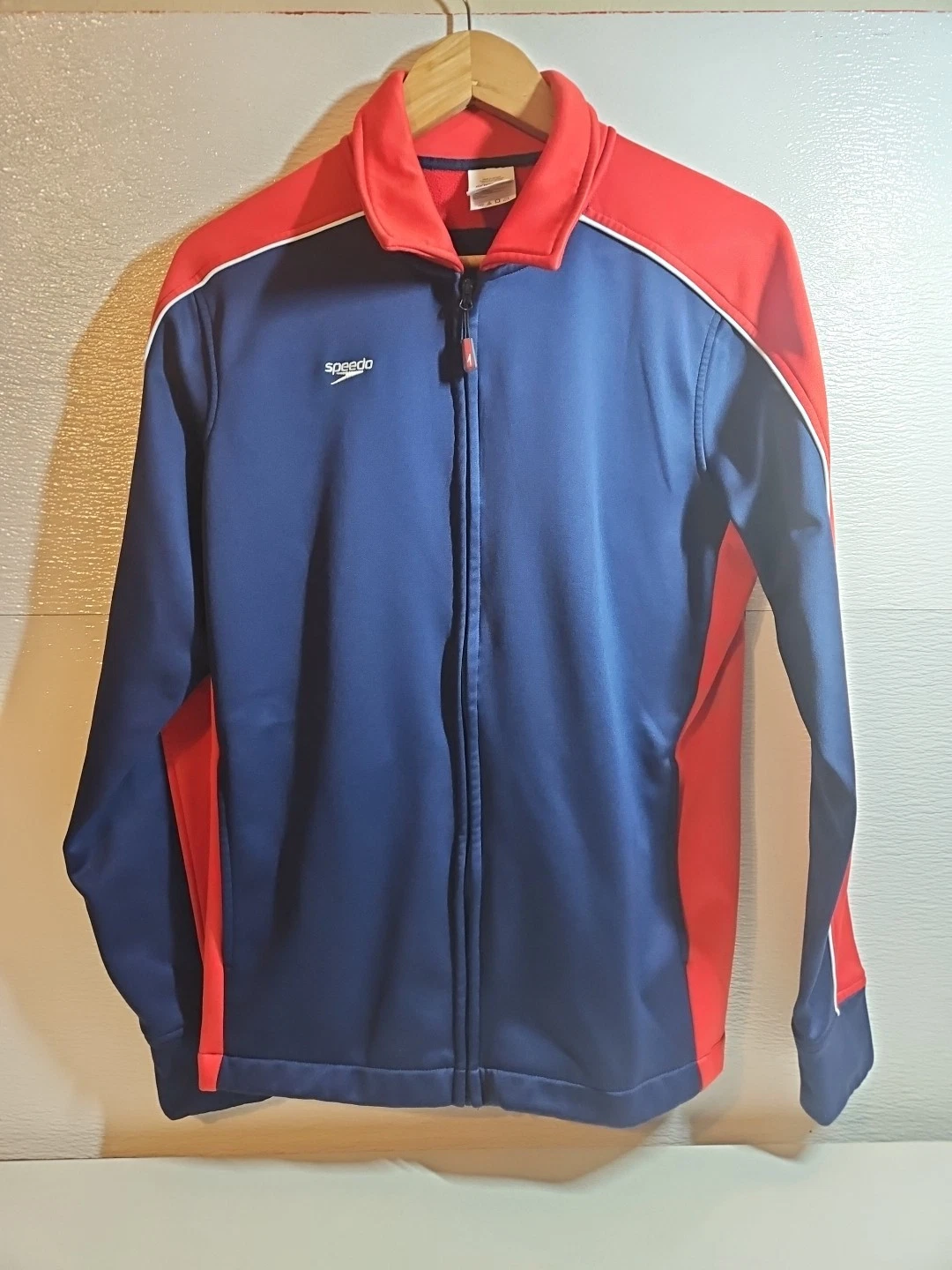 Speedo Jacket Full Zip Mens Collard Streamline Warm up Collard Blue And Red