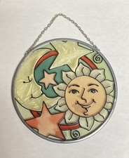 Celestial Moon Star Hand Painted Suncatcher Stained Glass Window Hanger