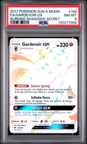2017 POKEMON SUN & MOON BURNING SHADOWS SECRET #159 FA/GARDEVOIR GX PSA 8