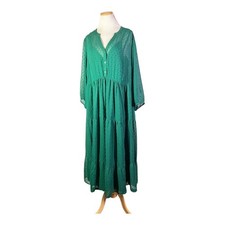Torrid Size 4 (4X) Maxi Chiffon Clip Dot Pleated Dress Green
