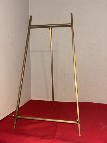Vintage Brass Tabletop Easel Picture Display Stand Plate Tripod Style 16” X 9”