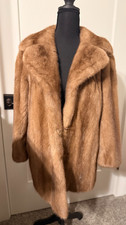 Vintage Real Mink Fur Coat Honey Brown Shawl Collar Mid Length Women s Medium