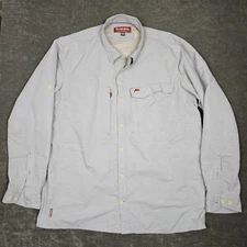 Simms Fishing Shirt Mens 2XL Gray Long Sleeve UPF Hiking Outdoor Pockets Stain