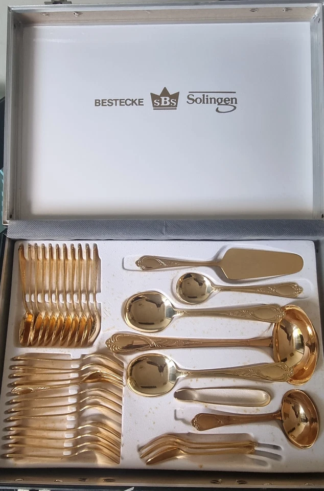 BESTECKE SOLINGEN CASED SET OF 24k GOLD PLATED CUTLERY See Photos - Image 3 of 4