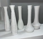 Set of 5 Vintage White Milk Glass Decorative Vases