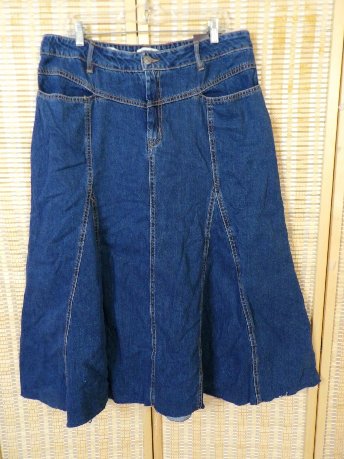 NWT Women's Ava & Viv Size 16 R High-Rise Relaxed Fit Maxi Denim Raw Hem Skirt
