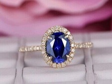 2Ct Oval Cut Lab Created Blue Sapphire Halo Wedding Ring 14K Yellow Gold Plated
