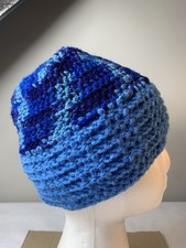 Hand Knitted Chunky Beanie Hat Blue Multi /Toddler Or Small Child