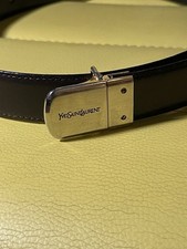 Yves Saint Laurent VTG Black Leather Belt 38"-40" YSL Reversible Pin Buckle