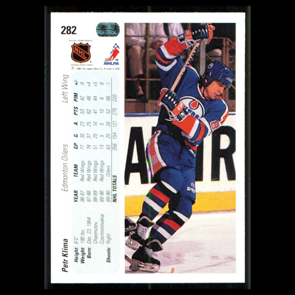 Petr Klima #282 1990 Upper Deck Edmonton Oilers Hockey Card NHL NM - Image 2 of 3