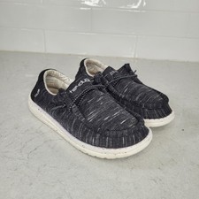 Hey Dude WALLY YOUTH Stretch Black Round Toe Slip On Casual Shoe Size Y2/L3